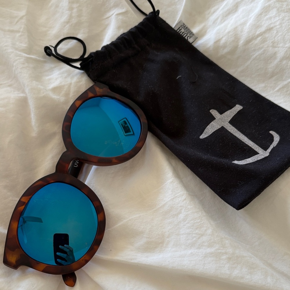 Tortoise Shell Blue Lens Sunglasses
